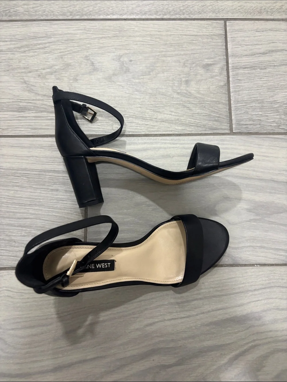 Nine West Black Open-Toe Ankle-Strap Heels